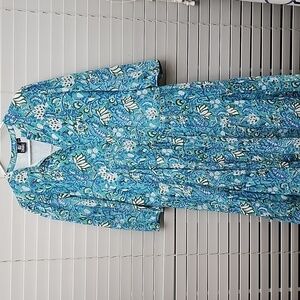 Madison Mathews High Waisted Floral Dress Teal sz Large